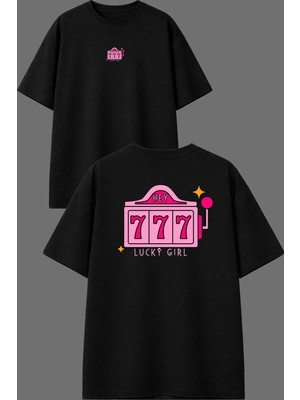 Vsrn Gırl Heyy Tasarım Ön Arka Baskılı Siyah Oversize T Shirt