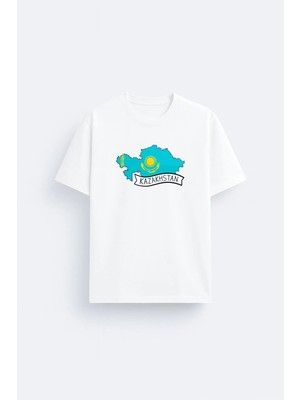 Shain Kazakistan Baskılı Bisiklet Yaka Siyah Tişört T-Shirt