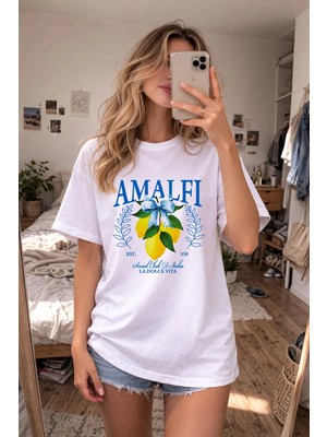 Shain Amalfi Baskılı Bisiklet Yaka Beyaz Tişört T-Shirt