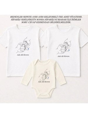 Shain Kişiye Özel Isim Baskılı Baba Anne Bebek Aile Beyaz Tişört Ekru Zıbın Kombin