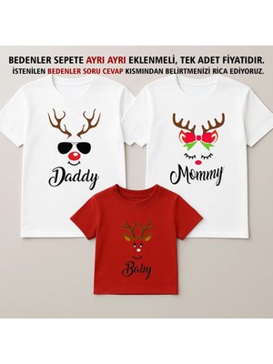 Shain Daddy Mommy Baby Yılbaşı Noel Baba Christmas Baskılı Anne Baba Çocuk Aile Tişört Kombin