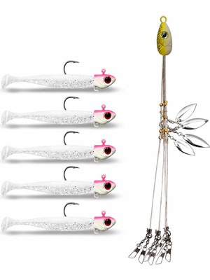Valkyrie Alabama Rig Seti 1 Şemsiye 5 Jig Kafa 5 Silikon Yem Hazır Turna Levrek Avı Spinner Rig Takımı