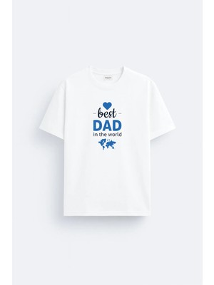 Shain Dünyanın En Iyi Babası Baskılı Pamuklu Kumaş Beyaz Tişört T-Shirt