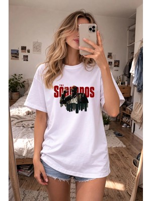 Shain Sopranos Baskılı Bisiklet Yaka Beyaz Tişört T-Shirt