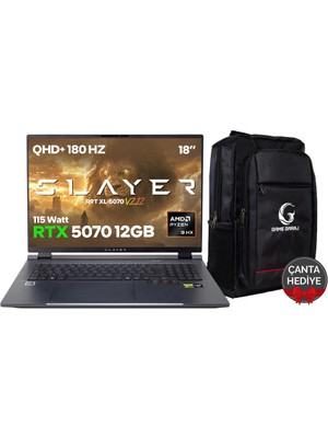 Game Garaj Slayer R9T XL-5070 V2.12 C2 Amd Ryzen 9 8945HX 32GB Ram 2tb SSD RTX5070 18" 180Hz Qhd+ IPS Feedos Gaming Laptop