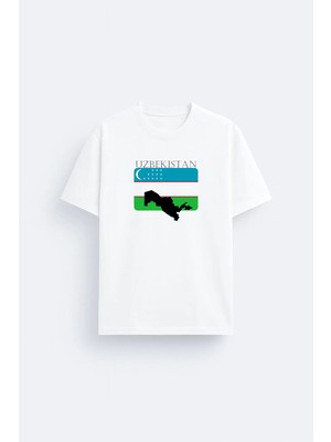 Shain Özbekistan Baskılı Bisiklet Yaka Siyah Tişört T-Shirt