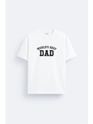 Shain Best Dad Babalar Günü Hediyesi Baskılı Pamuklu Kumaş Beyaz Tişört T-Shirt