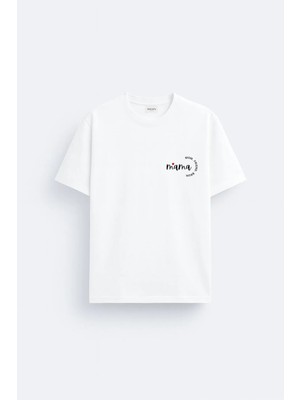 Shain Best Mama Anne Baskılı Pamuklu Kumaş Beyaz Tişört T-Shirt