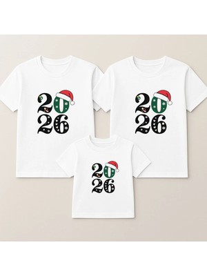 Shain 2026 Yeni Yıl Yılbaşı Noel Baba Christmas Baskılı Anne Baba Çocuk Aile Tişört Kombin