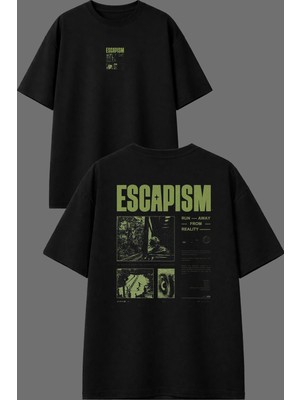 Vsrn Escapısm Tasarım Ön Arka Baskılı Siyah Oversize T Shirt