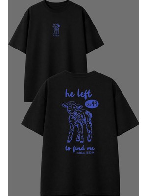 Vsrn Koyun Tasarım Ön Arka Baskılı Siyah Oversize T Shirt