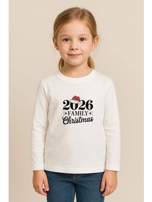 Shain Yeni Yıl Yılbaşı Noel Baba Christmas Baskılı Bisiklet Yaka Çocuk Uzun Kol Tişört Bluz