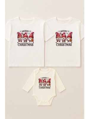 Shain 2026 Yeni Yıl Yılbaşı Noel Baba Christmas Baskılı Anne Baba Bebek Aile Tişört Zıbın Kombin