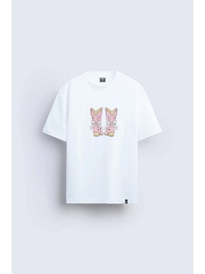 Shain Kovboy Pinterest Baskılı Bisiklet Yaka Beyaz Tişört T-Shirt