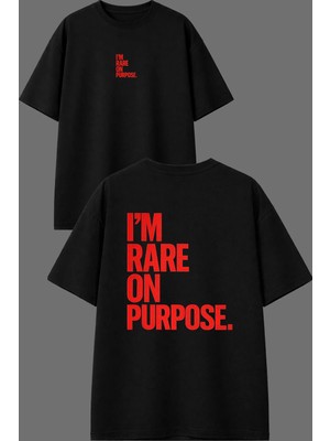 Vsrn I M Rare Tasarım Ön Arka Baskılı Siyah Oversize T Shirt