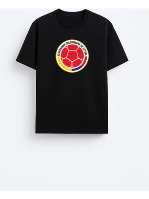 Shain Kolombiya Futbol Takımı Baskılı Pamuklu Kumaş Siyah Tişört T-Shirt