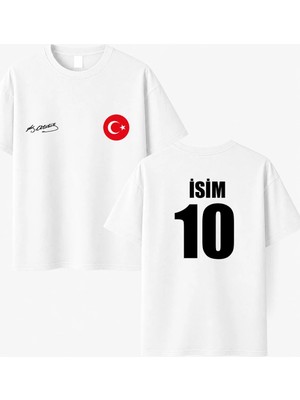 Shain Kişiye Özel Isim ve Numara Baskılı Bisiklet Yaka Beyaz Unisex Tişört T-Shirt