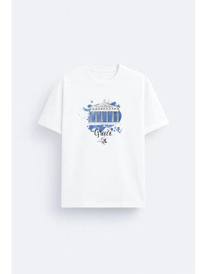 Shain Yunanistan Greece Baskılı Bisiklet Yaka Siyah Tişört T-Shirt