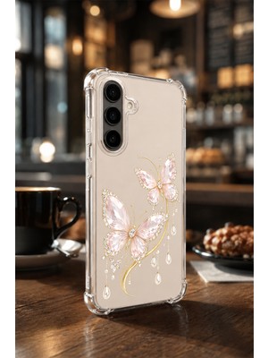 Powerfox Samsung Galaxy A57 Uyumlu Cute Altın Kelebek Baskılı Sevimli Telefon Kılıfı MK01A