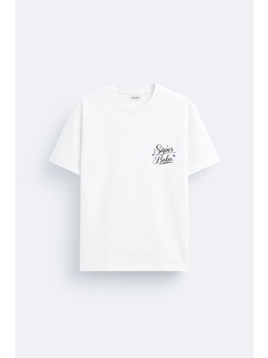 Shain Süper Baba Dad Babalar Günü Baskılı Pamuklu Kumaş Beyaz Tişört T-Shirt