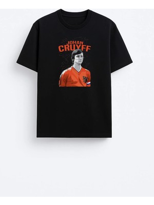 Shain Johan Cruyff Baskılı Pamuklu Kumaş Siyah Tişört T-Shirt