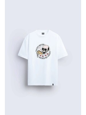 Shain Kuru Kafa Baskılı Bisiklet Yaka Beyaz Tişört T-Shirt