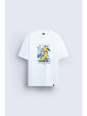 Shain Limon Baskılı Bisiklet Yaka Beyaz Tişört T-Shirt