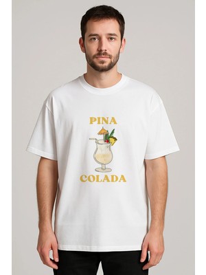 Shain Kokteyl Baskılı Bisiklet Yaka Beyaz Tişört T-Shirt