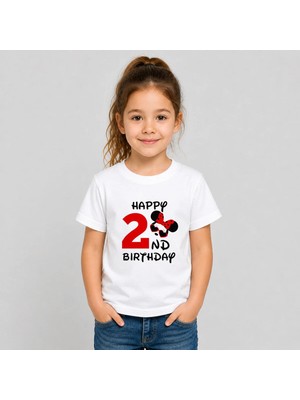 Shain Kişiye Özel Yaş Numara Doğum Günü Baskılı Beyaz Kız Çocuk Tişört T-Shirt
