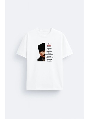 Shain Kişiye Özel Isimli 19 Mayıs Atatürk'ü Anma Gençliğe Hitabe Baskılı Bisiklet Yaka Beyaz Tişört T-Shirt