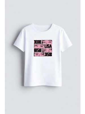Shain Blackpink Müzik Grubu Baskılı Bisiklet Yaka Çocuk Yetişkin Beyaz Tişört T-Shirt