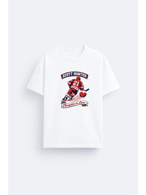 Shain Scott Hunter Heated Rivalry Baskılı Bisiklet Yaka Unisex Beyaz Tişört T-Shirt