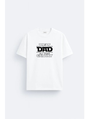 Shain Best Dad Babalar Günü Hediyesi Baskılı Pamuklu Kumaş Beyaz Tişört T-Shirt