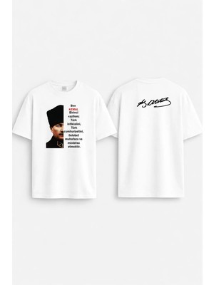 Shain Kişiye Özel Isimli 19 Mayıs Atatürk'ü Anma Gençliğe Hitabe Baskılı Bisiklet Yaka Beyaz Tişört T-Shirt