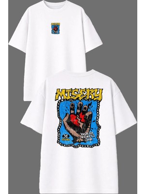 Vsrn Mtsery Tasarım Ön Arka Baskılı Beyaz Oversize T Shirt