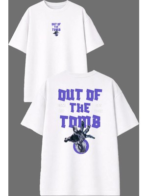 Vsrn Out Of Zomb Tasarım Ön Arka Baskılı Beyaz Oversize T Shirt