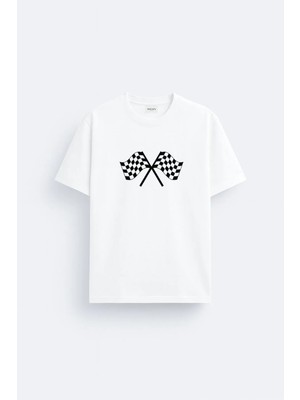 Shain Finish Bayrak Baskılı Pamuklu Kumaş Beyaz Tişört T-Shirt