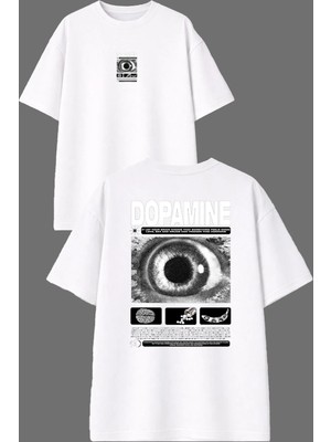 Vsrn Dopamıne Tasarım Ön Arka Baskılı Beyaz Oversize T Shirt