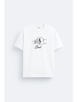 Shain Baba Dad Babalar Günü Baskılı Pamuklu Kumaş Beyaz Tişört T-Shirt