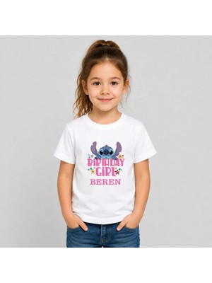 Shain Kişiye Özel Isim Doğum Günü Baskılı Beyaz Kız Çocuk Tişört T-Shirt