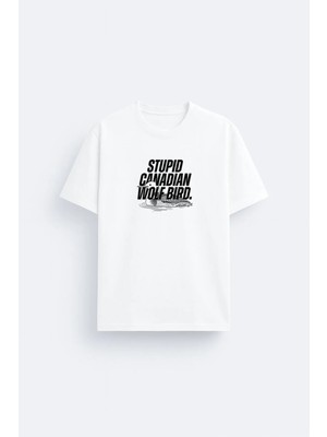 Shain Heated Rivalry Stupıd Canadıan Wolf Bird Baskılı Bisiklet Yaka Beyaz Tişört T-Shirt