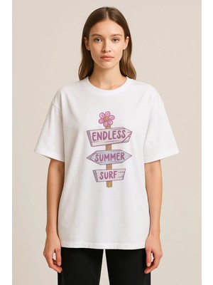 Shain Pinterest Baskılı Bisiklet Yaka Beyaz Tişört T-Shirt