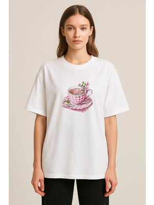Shain Pinterest Baskılı Bisiklet Yaka Beyaz Tişört T-Shirt