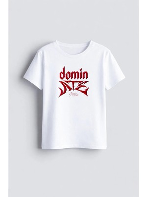 Shain Stray Kids The Dominate Baskılı Bisiklet Yaka Çocuk Yetişkin Beyaz Tişört T-Shirt