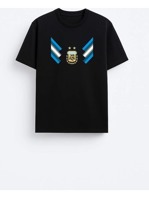 Shain Arjantin Bayrak 10 Numara Baskılı Pamuklu Kumaş Siyah Tişört T-Shirt