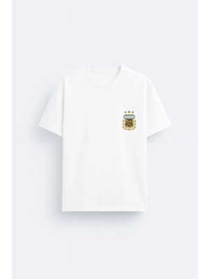 Shain Arjantin Millî Futbol Takımı Baskılı %100 Pamuklu Kumaş Beyaz Tişört T-Shirt