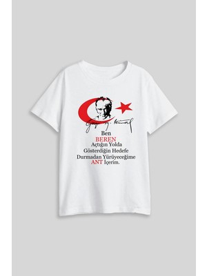 Shain Kişiye Isme Özel 23 Nisan 19 Mayıs Milli Bayramlar Atatürk Baskılı Erkek Kız Çocuk Beyaz Tişört T-Shirt
