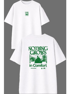 Vsrn Nothıng Gro Tasarım Ön Arka Baskılı Beyaz Oversize T Shirt