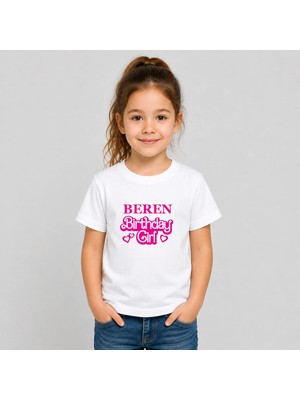 Shain Kişiye Özel Isim Doğum Günü Baskılı Beyaz Kız Çocuk Tişört T-Shirt
