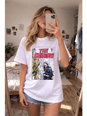 Shain The Shining Baskılı Bisiklet Yaka Beyaz Tişört T-Shirt
